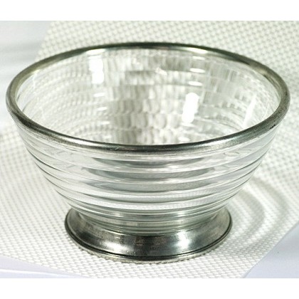 Antiqued Decor Glass Bowl Made In Italy, Solid Pewter Base and Rim