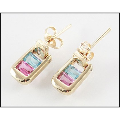 Solid 9k Topaz Tourmaline Stud Earrings