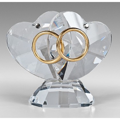 Crystal Heart with Gold Rings Wedding Gift