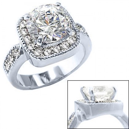 Diamond Engagement Ring in Rhodium Silver