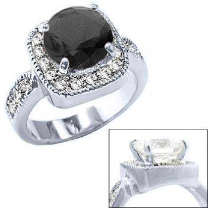Black Diamond Engagement Ring in Rhodium Silver