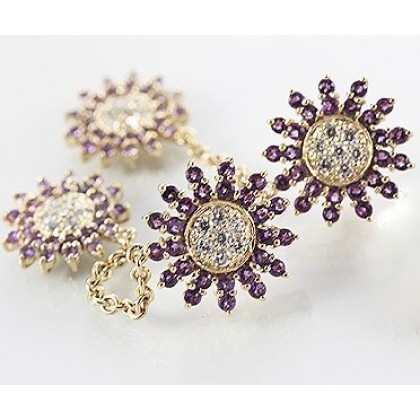Star Dangle Diamond and Amethyst Earrings Set in 9K Gold