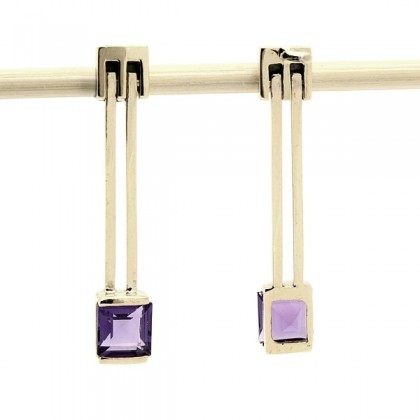 9ct Yellow Gold Amethyst Drop Stud Earrings