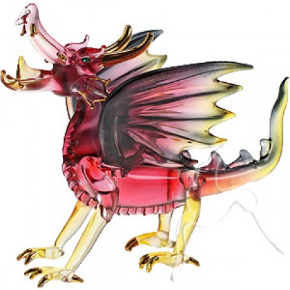 Hand Crafted Glass Guardian Dragon Figurine, Red/Black