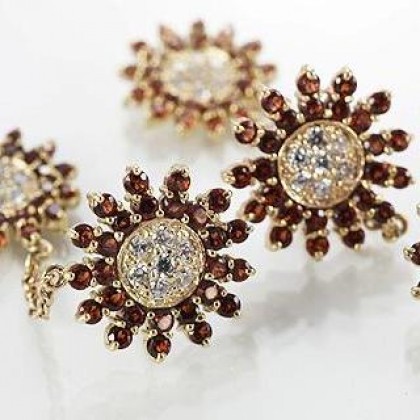 Star Dangle Diamond and Garnet Earrings Set in 9K Gold
