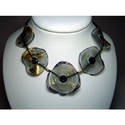 Designer Necklace, Floral Fused Glass Jewelry