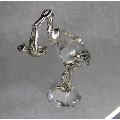 Crystal Stork with  Baby Figurine