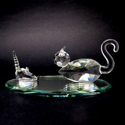 Crystal Cat and Mouse Ornament