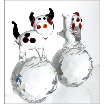 Crystal Farm Animal Figurines Cow and Chicken