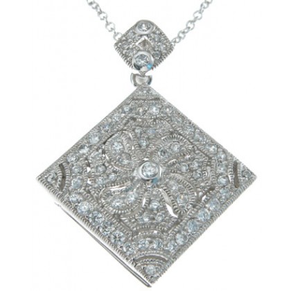 Antique Inspired Diamond CZ Locket in 925 Sterling Silver 