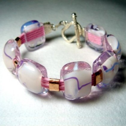 Handcrafted Soft Pink Glass Bracelet with Sterling Silver