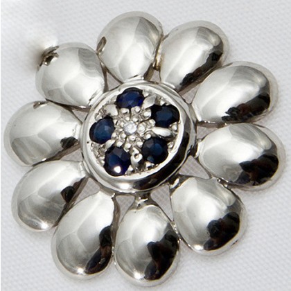 9k White Gold Sapphire and Diamond Flower Shaped Leverback Earrings