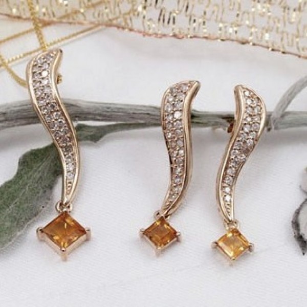 Seagull Gifts | Diamond - Citrine Earring and Pendant Set ...