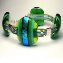 Loading image - Blue Green Lampwork Glass Bracelet by JanArt