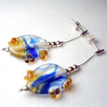 Loading image - Beautiful Blue Fused Art Glass Drop Earrings