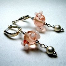 Pink  Beaded, Sterling Silver Leverback Earrings by JanArt Israel