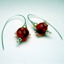 Red Fused Art Glass Earrings, Hand Crafted in Israel