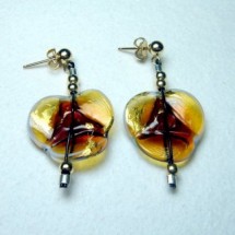 Loading image - Brown and Gold Floral Design Art Glass Earrings
