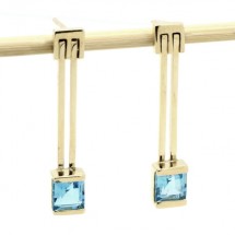 Loading image - 9k Gold Blue Topaz Drop Earrings