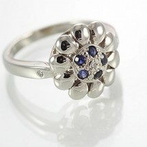 9ct White Gold Sapphire and Diamond Floral Ring 