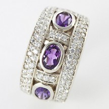 Loading image - Unisex 9ct White Gold Amethyst and CZ Dress Ring