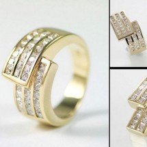 Loading image - Solid 9ct Gold Ring Pendant and Earrings Matching Set of 3 with Simulated Diamonds	