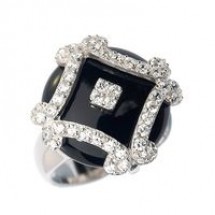 Loading image - Sterling Silver Jewelry, Ladies Black Onyx CZ Dress Ring