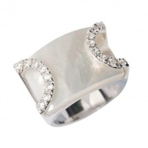 Loading image - Sterling Silver Dress Ring, White Mother of Pearl with Cubic Zirconia