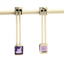 Loading image - 9ct Yellow Gold Amethyst Drop Stud Earrings