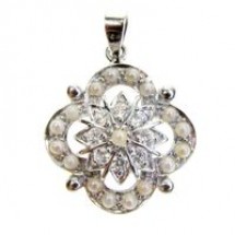 Sterling Silver Necklace Antique Seed Pearl with Cubic Zirconia