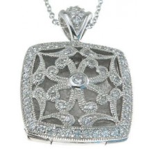 Loading image - Antique Inspired Square CZ Locket in 925 Sterling Silver 