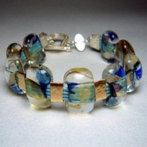Loading image - Blue Fused Glass and Sterling Silver Bracelet