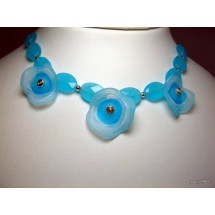 Designer Necklace Baby Blue Fused Art  Glass Beads