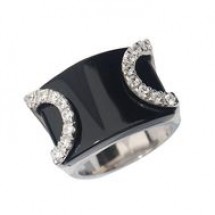 Sterling Silver Ring, Black Onyx with Cubic Zirconia