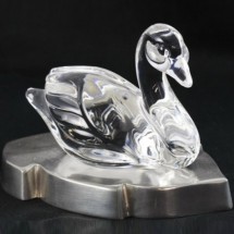 Loading image - Crystal Swan Ornament, Solid Pewter Base Figurine 
