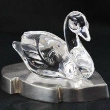 Crystal Swan Ornament, Solid Pewter Base Figurine 