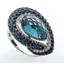 Loading image - 18ct White Gold Cocktail Ring, Blue Topaz Sapphire and Diamonds