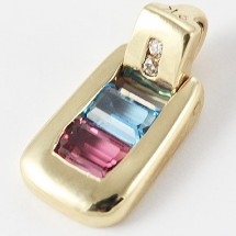 9ct Yellow Gold Topaz and Tourmaline Pendant