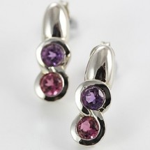 Loading image - Solid 9ct White Gold Amethyst and Tourmaline Earrings