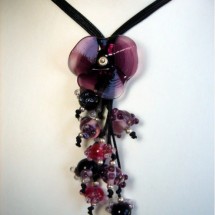 Loading image - Designer Necklace, by JanArt, Fused Glass, Silk Cord and Sterling Silver Clasp 