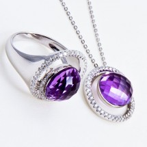 Loading image - White Gold Ring and Pendant set, 18ct,  Amethyst and Diamonds