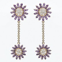 Loading image - Star Dangle Diamond and Amethyst Earrings Set in 9K Gold