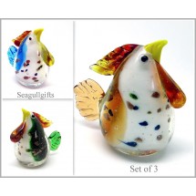Loading image - Set of 3, Solid Colored Glass Rooster Figurines