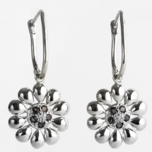 9k White Gold Sapphire and Diamond Flower Shaped Leverback Earrings