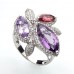18ct Solid White Gold Cocktail Ring Diamonds,Amethyst Tourmaline 