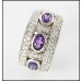 Unisex 9ct White Gold Amethyst and CZ Dress Ring