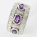 Unisex 9ct White Gold Amethyst and CZ Dress Ring