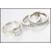 9ct White Gold Jewelry, Cubic Zirconia Wedding Engagement 3 Ring Set