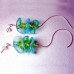 Handcrafted Blue Green Glass Floral Stud Earrings