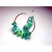 Sterling Silver Hoop Design Blue Green Beaded Glass Earrings